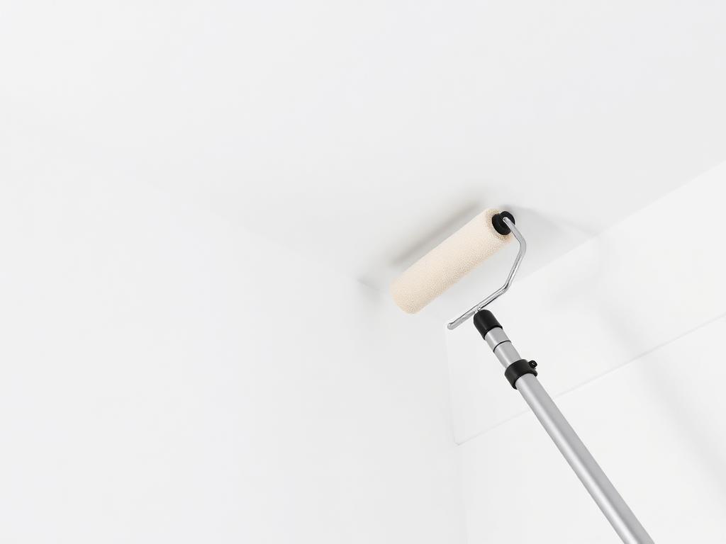 Plafond schilderen met een verfroller op een verlengsteel
